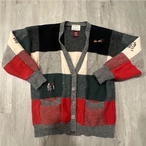 Vintage 1989s Susan Bristol 100% Wool Hand Embroidered Patchwork Cardigan